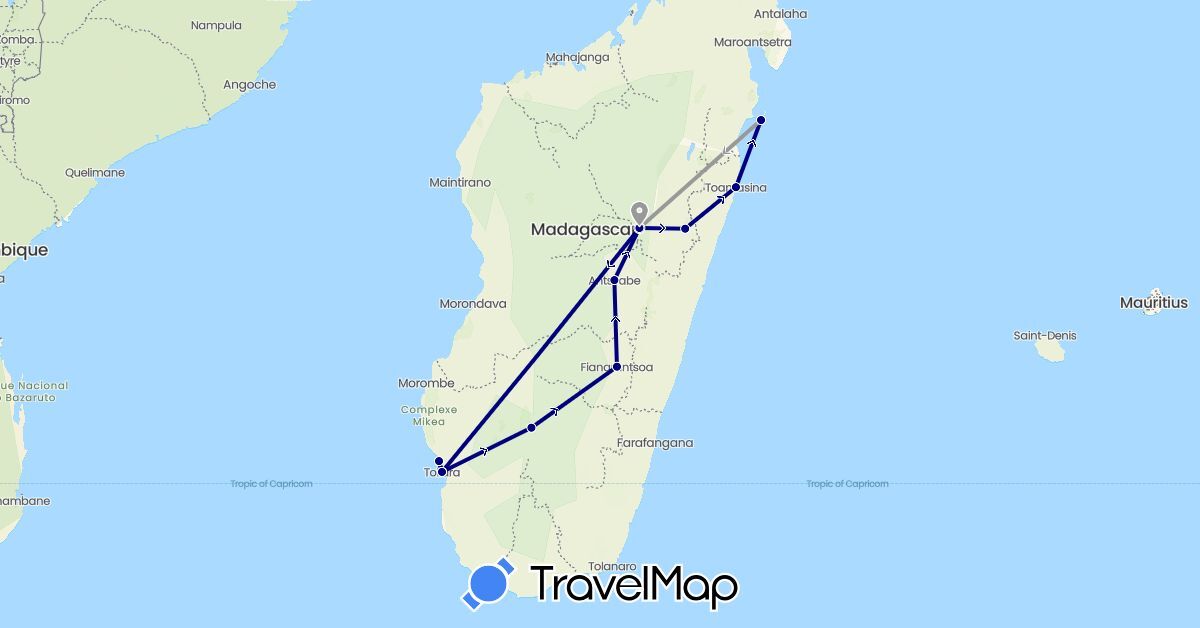 TravelMap itinerary: driving, plane in Madagascar (Africa)